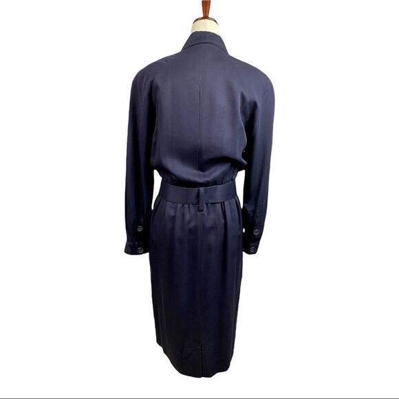 Vintage 80s Talbots 100% Rayon Long Sleeve Belted Shirt Dress Navy 6 - Picture 2 of 12